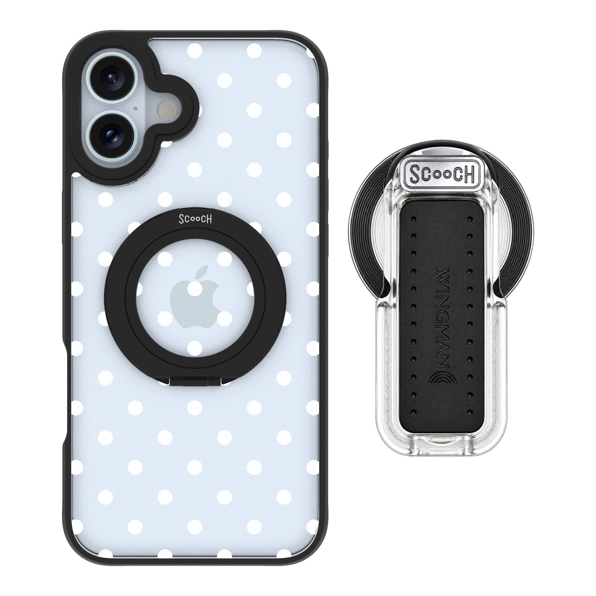 Scooch MagCase Polka Dots for iPhone 16 Plus — MagSafe Wingback Bundle - Clear