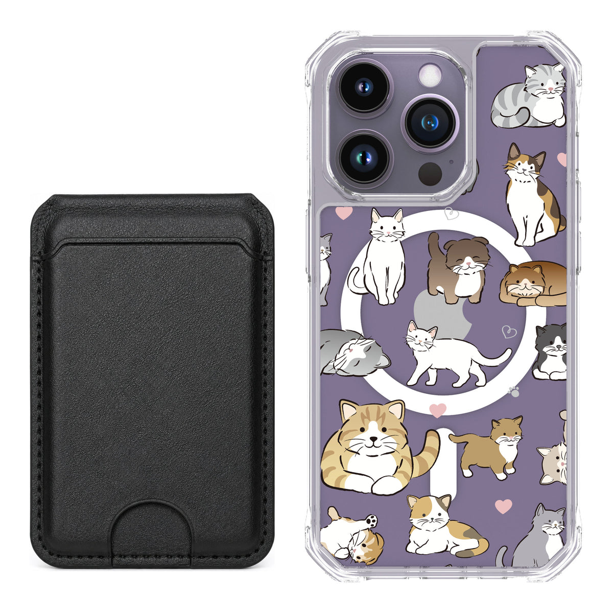 Scooch MagCase Cat Party for iPhone 14 Pro — Black MagWallet Bundle