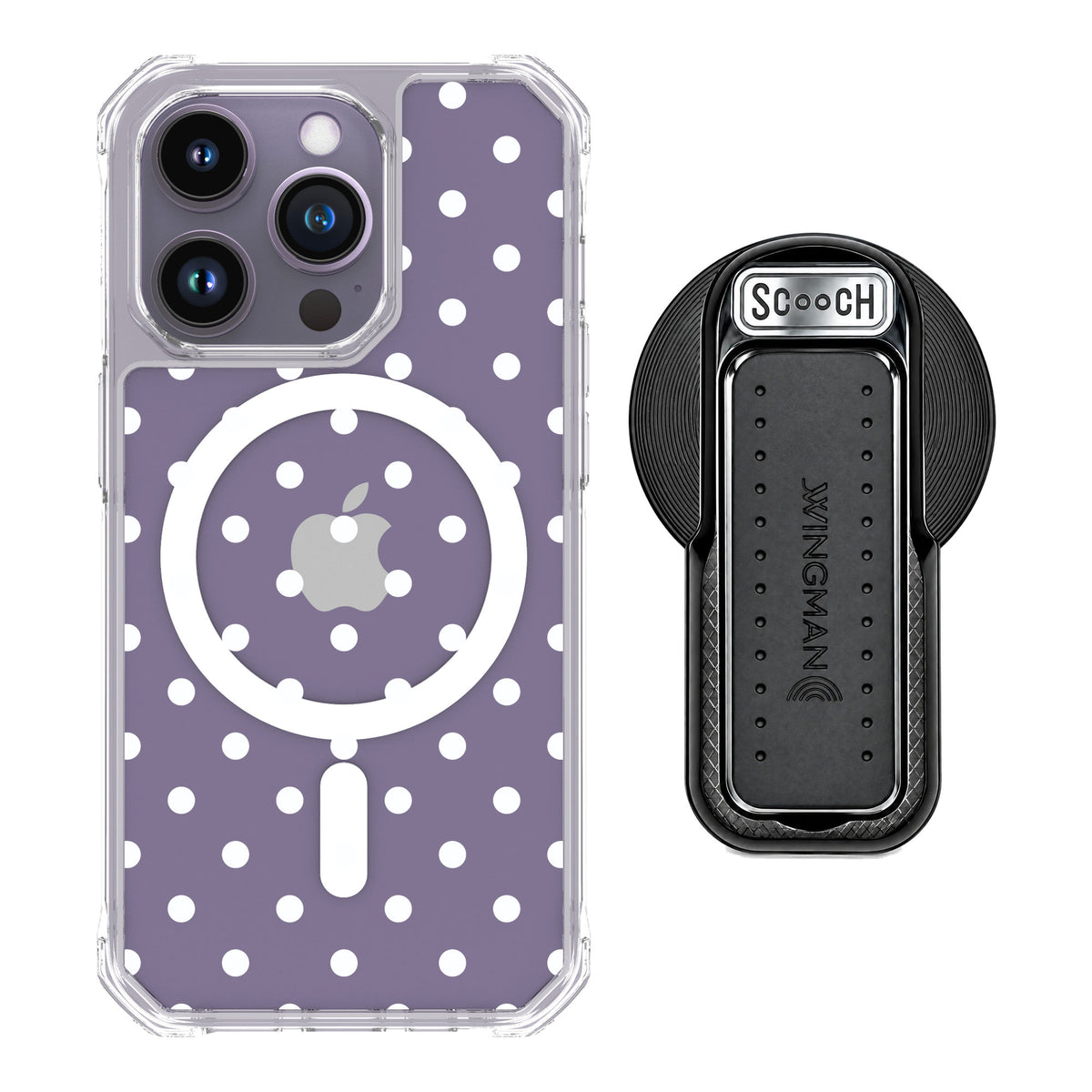 Scooch MagCase Polka Dots for iPhone 14 Pro — MagSafe Wingback Bundle - Black