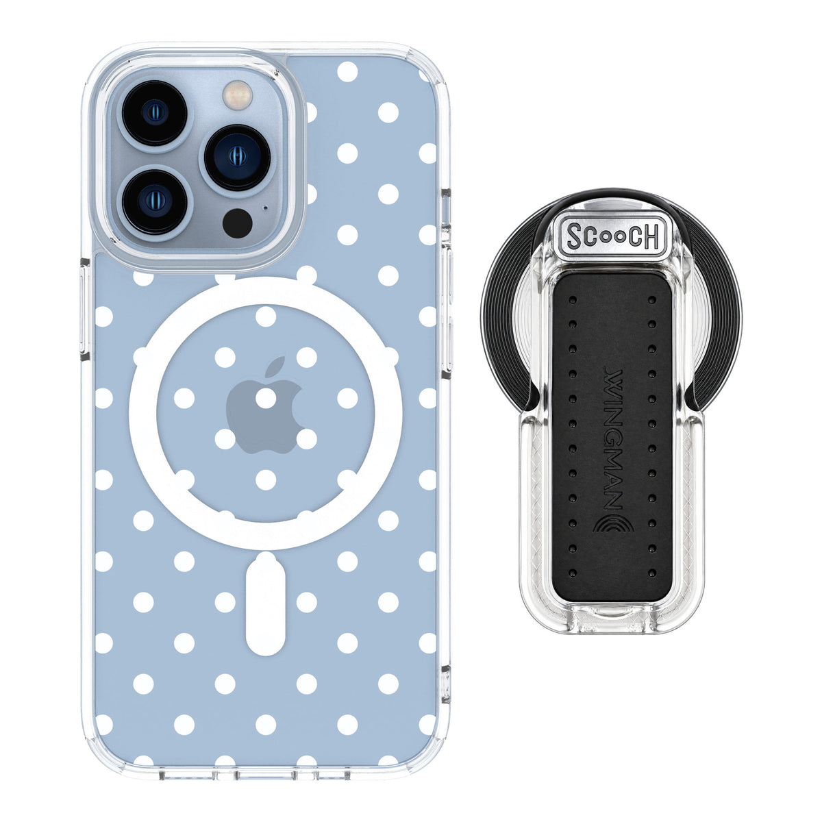 Scooch MagCase Polka Dots for iPhone 13 Pro — MagSafe Wingback Bundle - Clear
