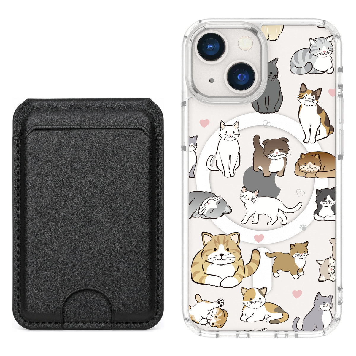 Scooch MagCase Cat Party for iPhone 13 mini — Black MagWallet Bundle
