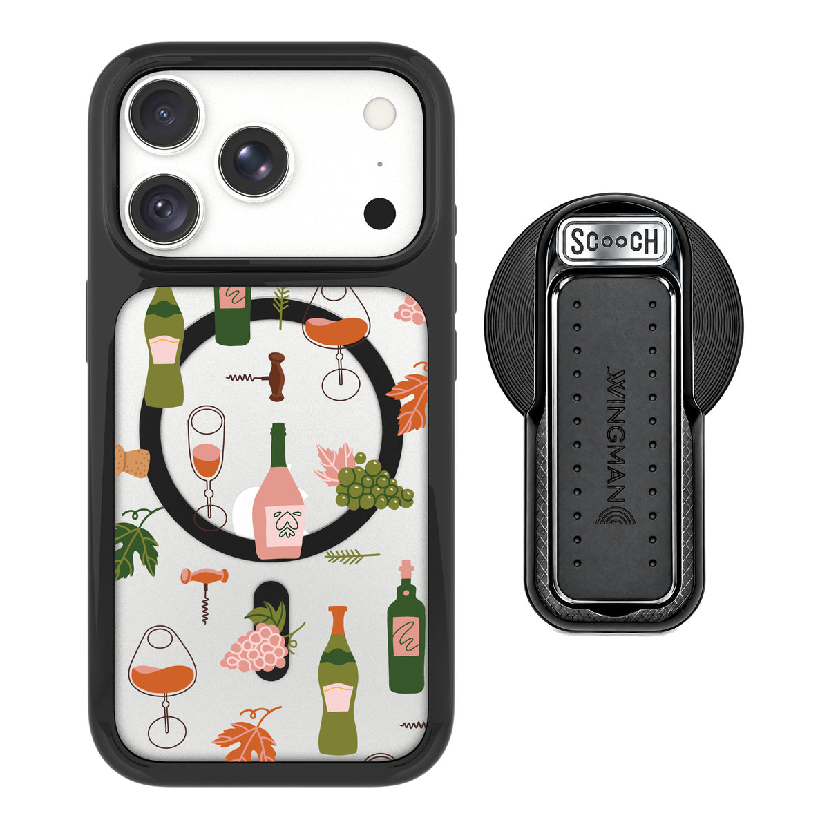 Scooch MagCase Vino Vibes for iPhone 18 Pro — MagSafe Wingback Bundle - Black