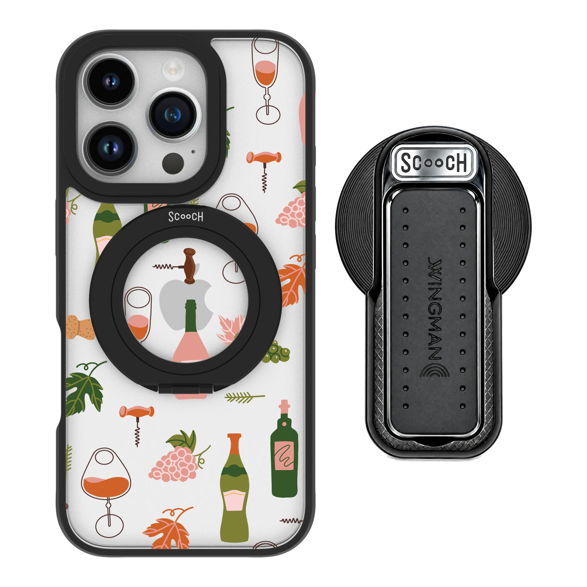 Scooch MagCase Vino Vibes for iPhone 16 Pro — MagSafe Wingback Bundle - Black