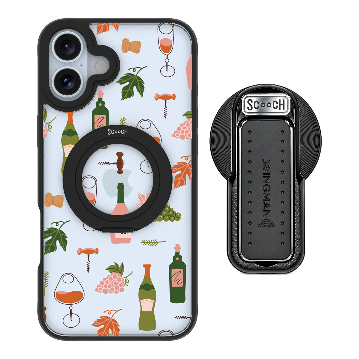Scooch MagCase Vino Vibes for iPhone 16 Plus — MagSafe Wingback Bundle - Black