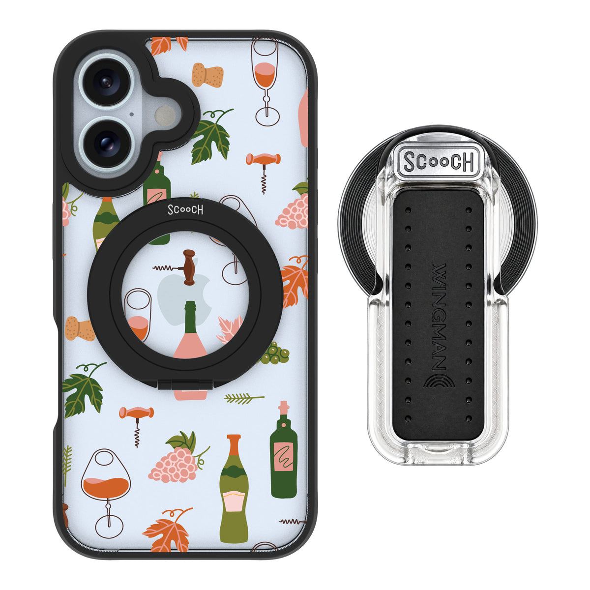 Scooch MagCase Vino Vibes for iPhone 16 — MagSafe Wingback Bundle - Clear