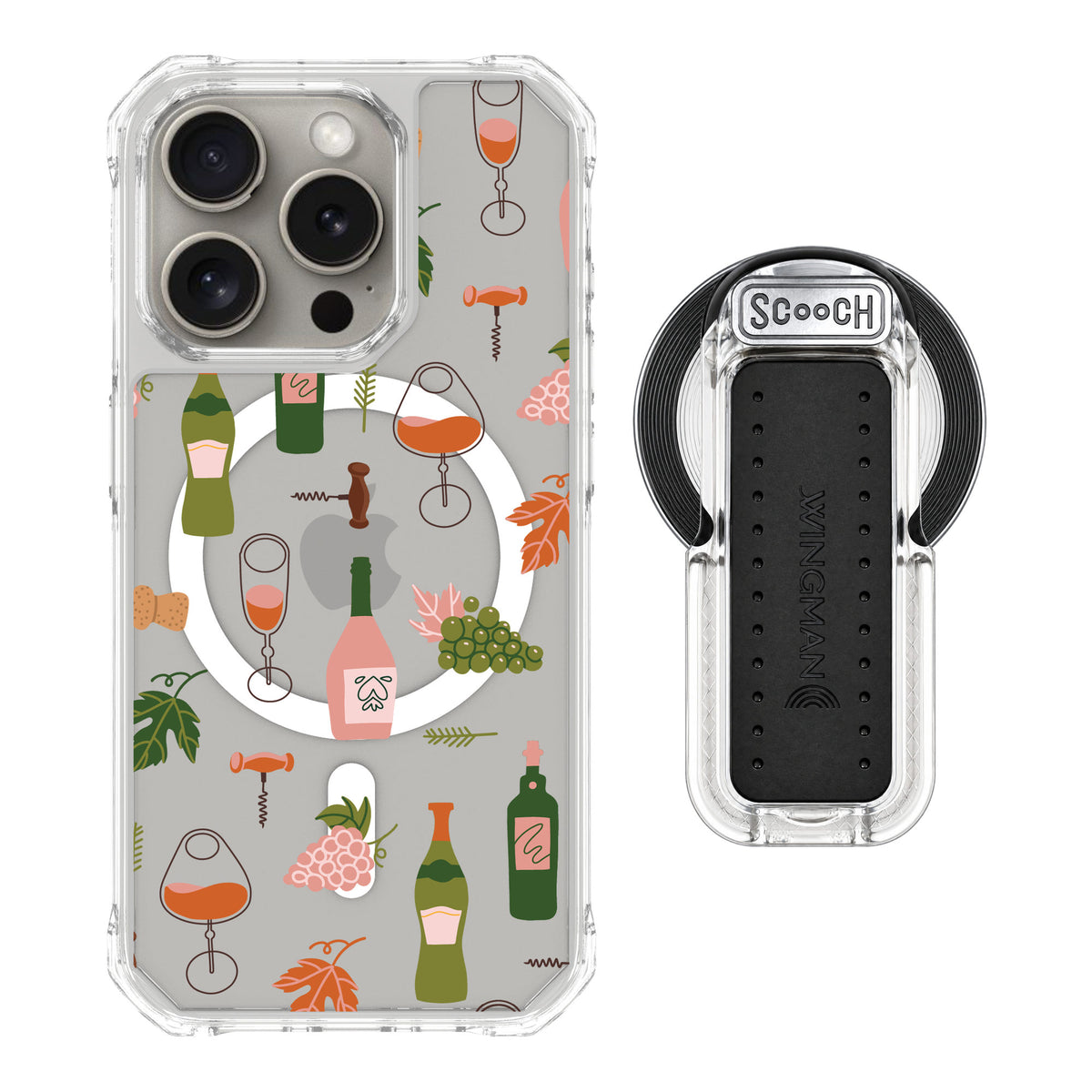 Scooch MagCase Vino Vibes for iPhone 15 Pro — MagSafe Wingback Bundle - Clear