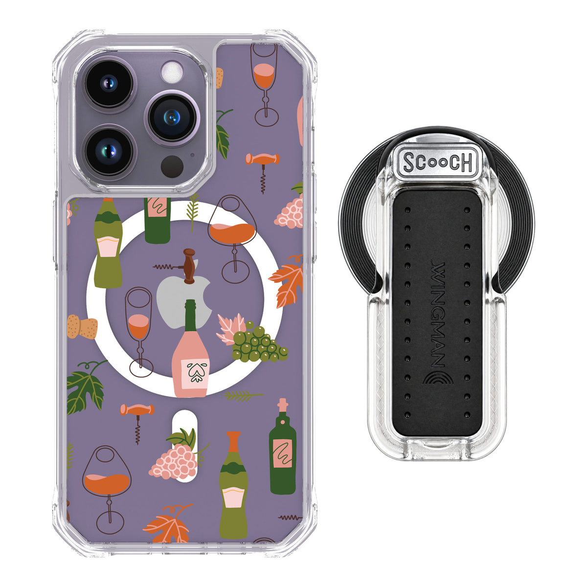 Scooch MagCase Vino Vibes for iPhone 14 Pro — MagSafe Wingback Bundle - Clear