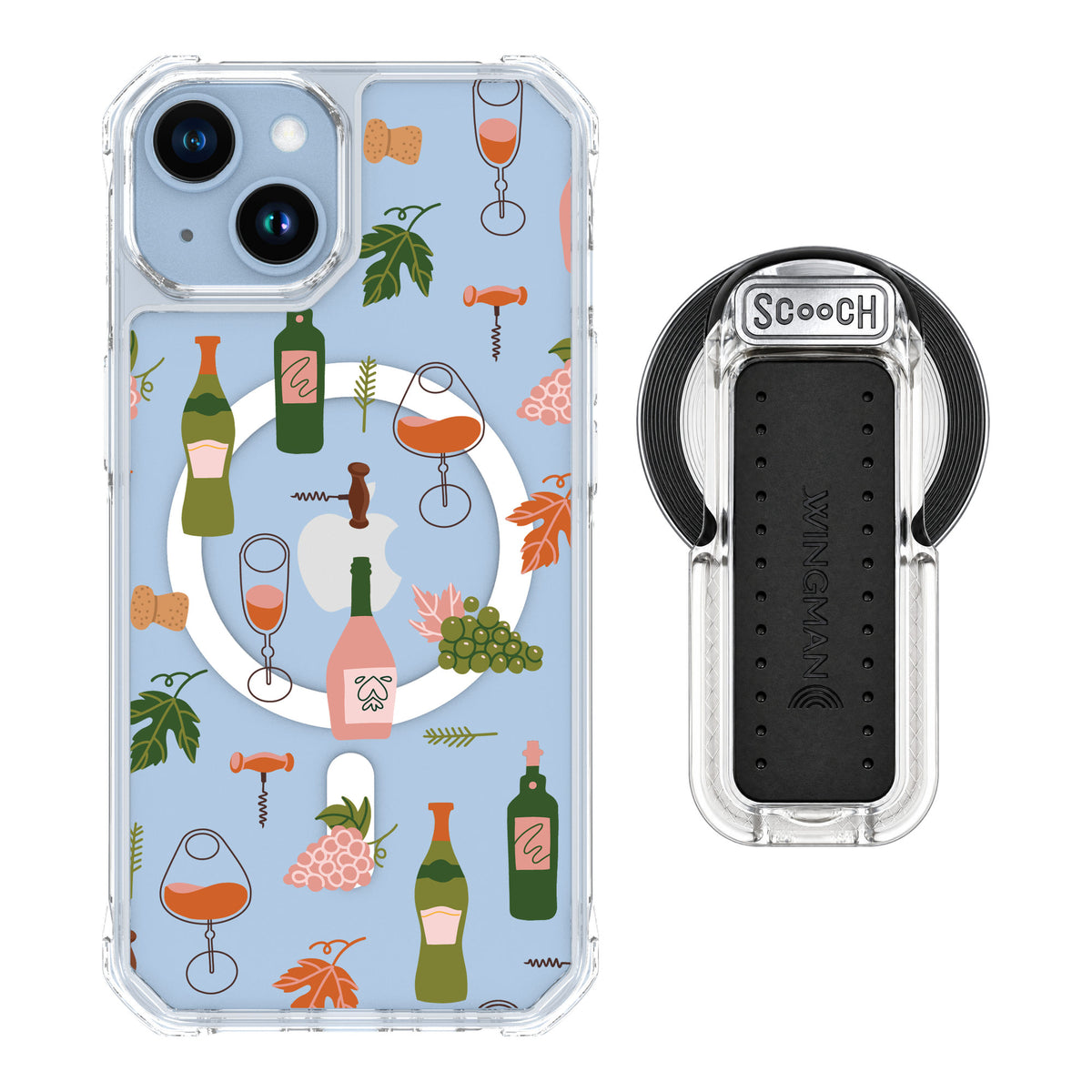 Scooch MagCase Vino Vibes for iPhone 14 — MagSafe Wingback Bundle - Clear