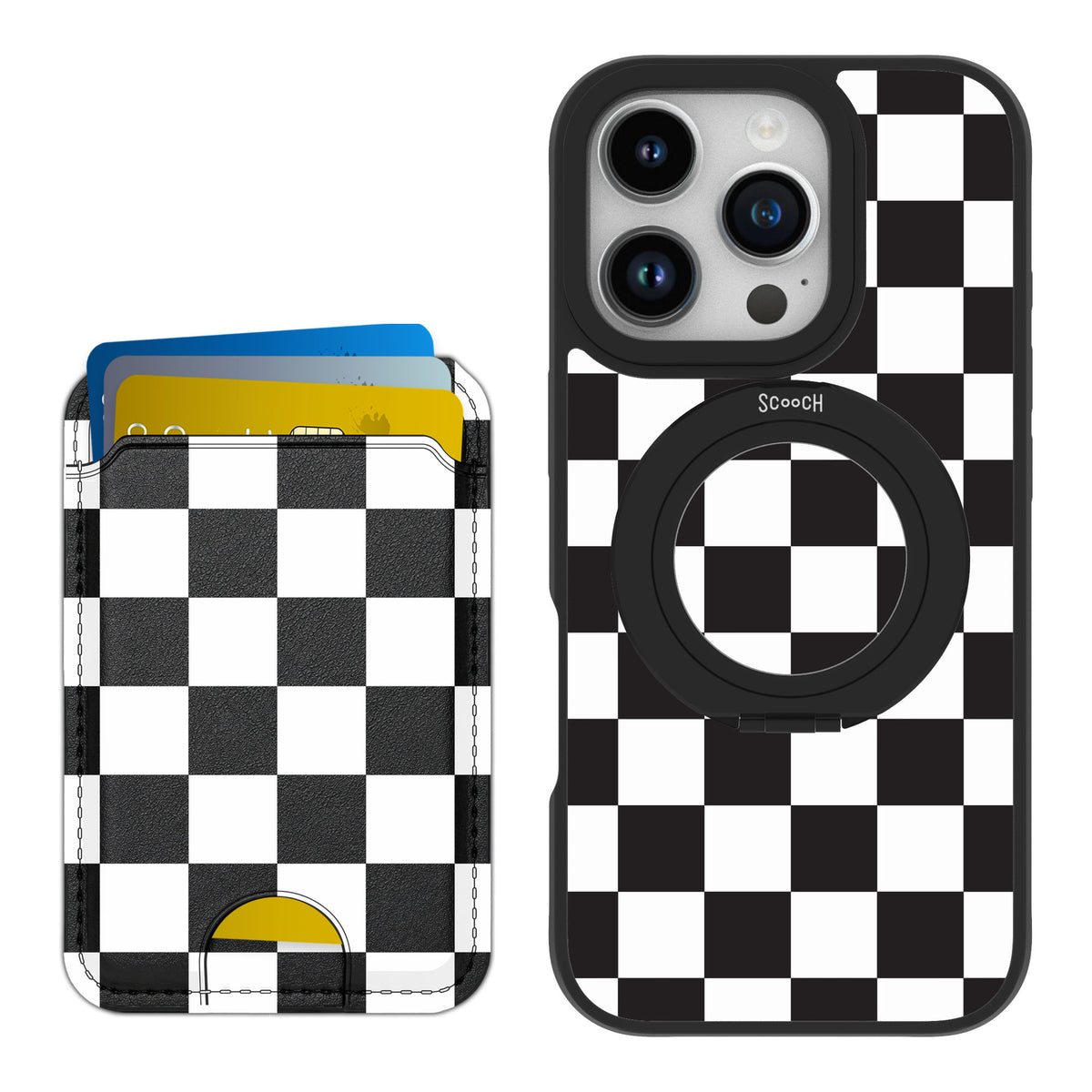 Scooch MagCase Checkered for iPhone 16 Pro — Matching MagWallet Bundle