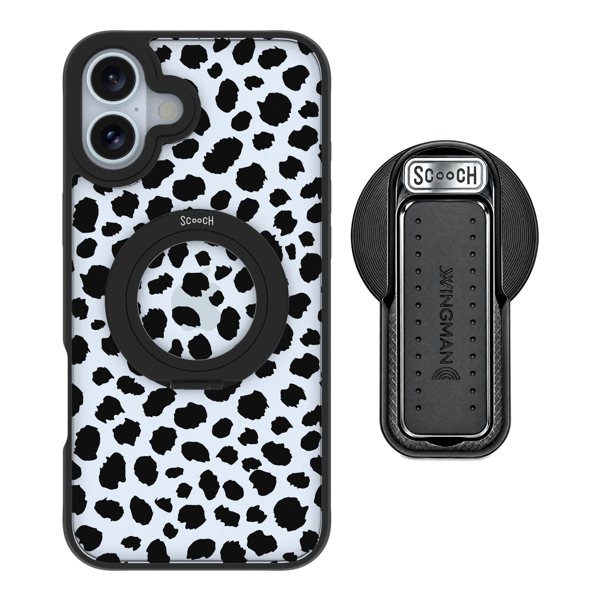 Scooch MagCase Black Leopard for iPhone 16 Plus — MagSafe Wingback Bundle - Black