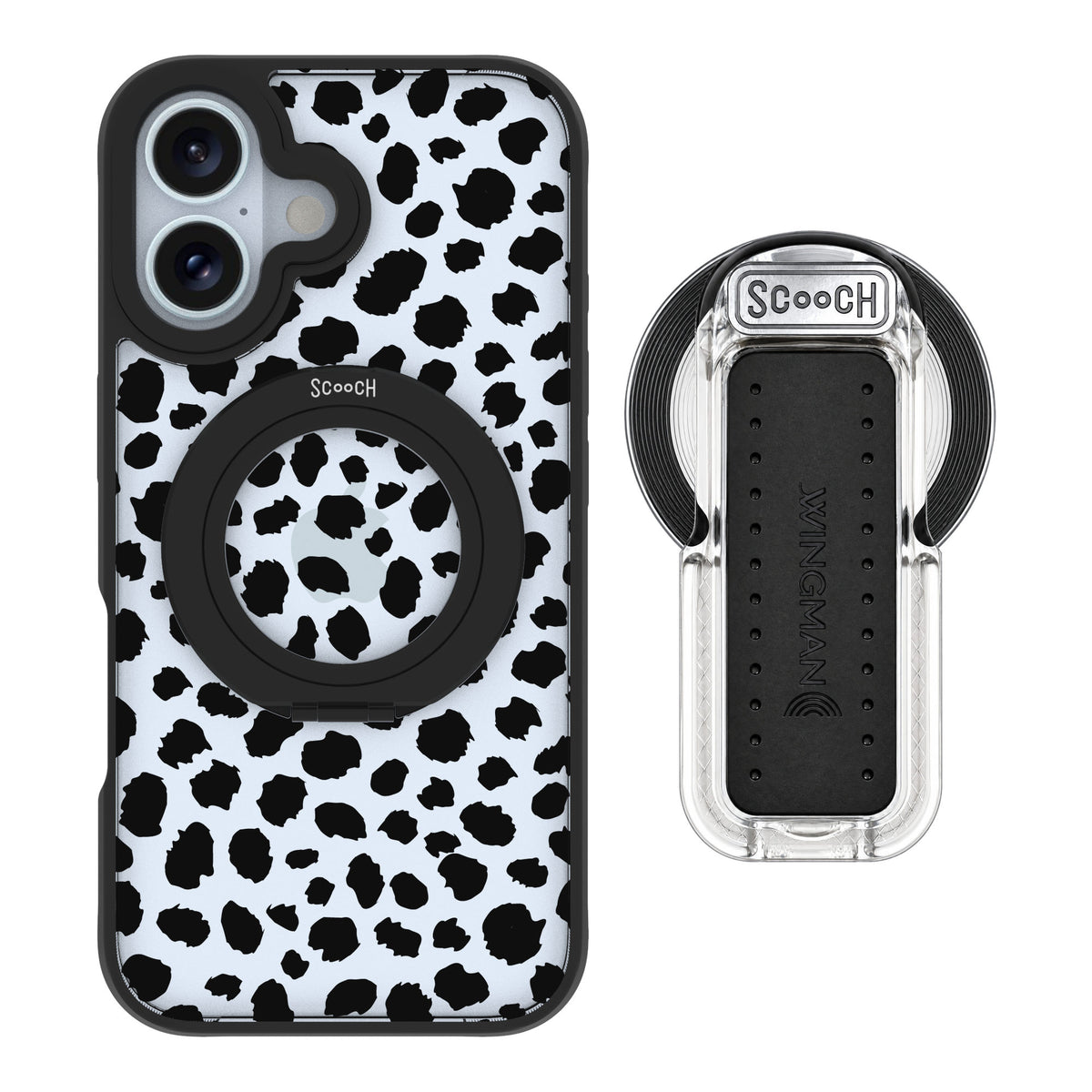 Scooch MagCase Black Leopard for iPhone 16 — MagSafe Wingback Bundle - Clear