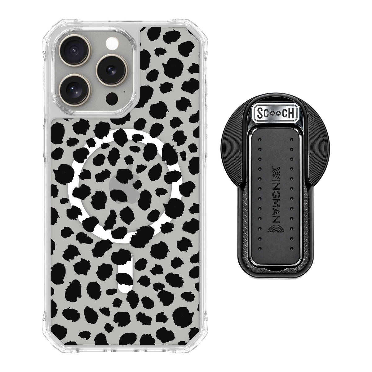 Scooch MagCase Black Leopard for iPhone 15 Pro Max — MagSafe Wingback Bundle - Black