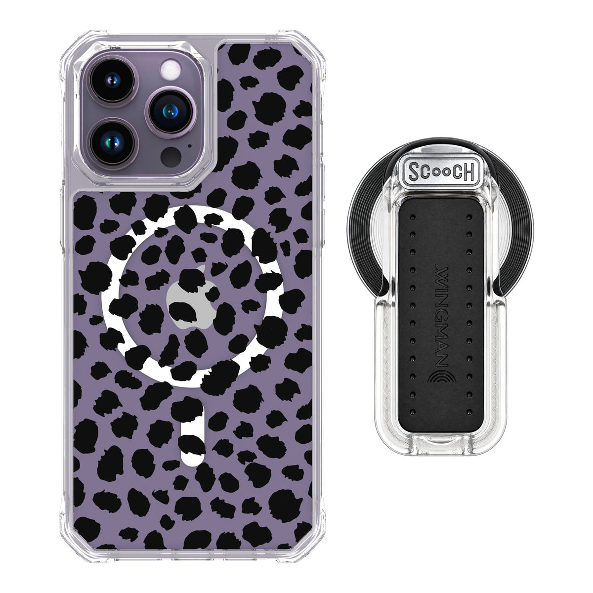 Scooch MagCase Black Leopard for iPhone 14 Pro Max — MagSafe Wingback Bundle - Clear