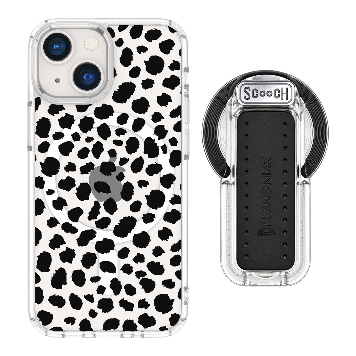 Scooch MagCase Black Leopard for iPhone 13 mini — MagSafe Wingback Bundle - Clear