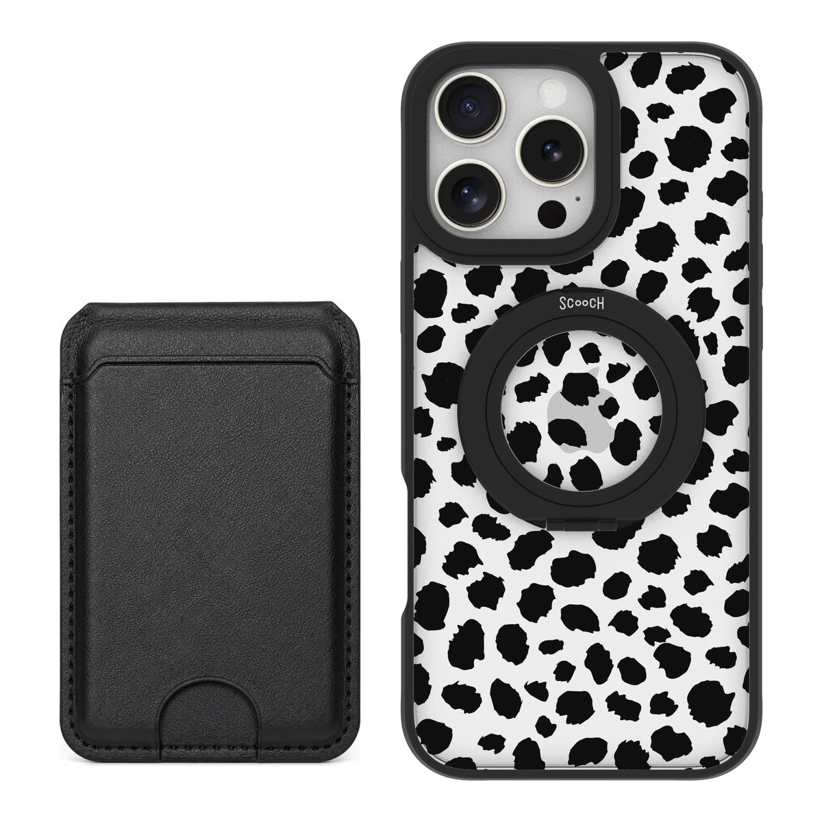 Scooch MagCase Black Leopard for iPhone 16 Pro Max — Black MagWallet Bundle