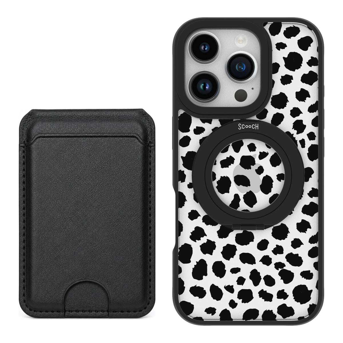 Scooch MagCase Black Leopard for iPhone 16 Pro — Black MagWallet Bundle