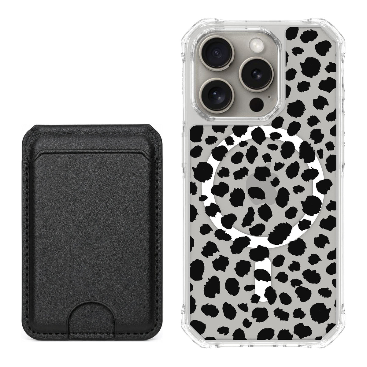Scooch MagCase Black Leopard for iPhone 15 Pro — Black MagWallet Bundle