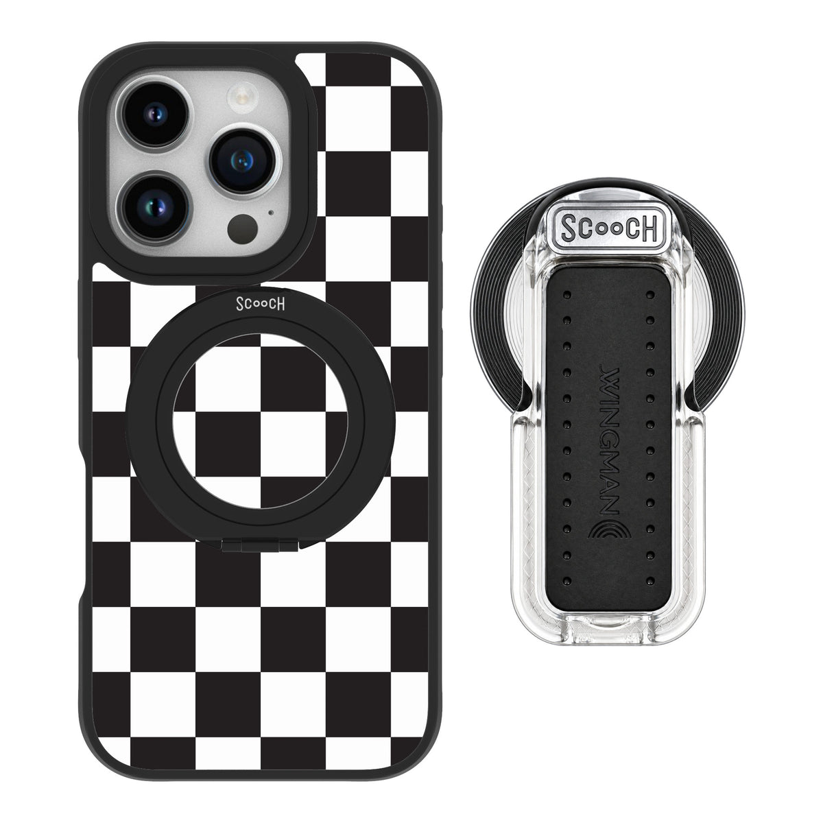 Scooch MagCase Checkered for iPhone 16 Pro — MagSafe Wingback Bundle - Clear