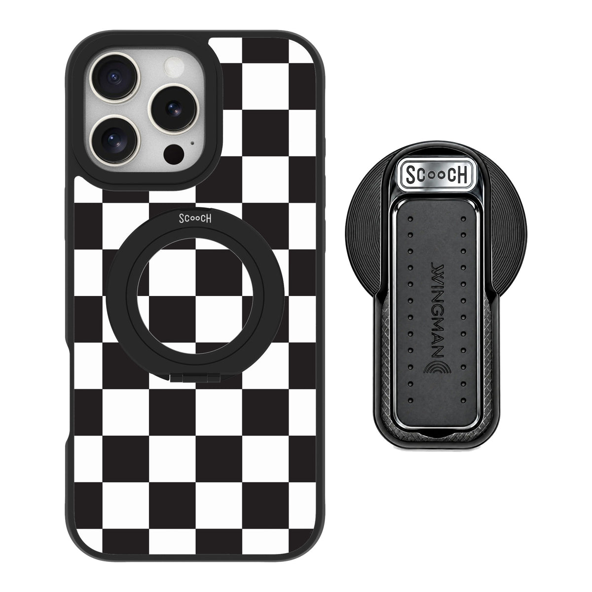 Scooch MagCase Checkered for iPhone 16 Pro Max — MagSafe Wingback Bundle - Black