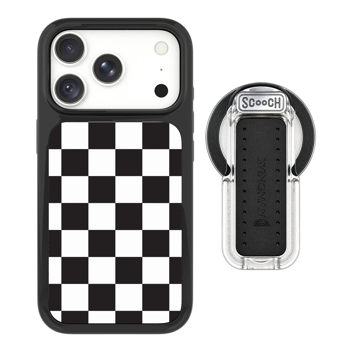Scooch MagCase Checkered for iPhone 17 Pro — MagSafe Wingback Bundle - Clear