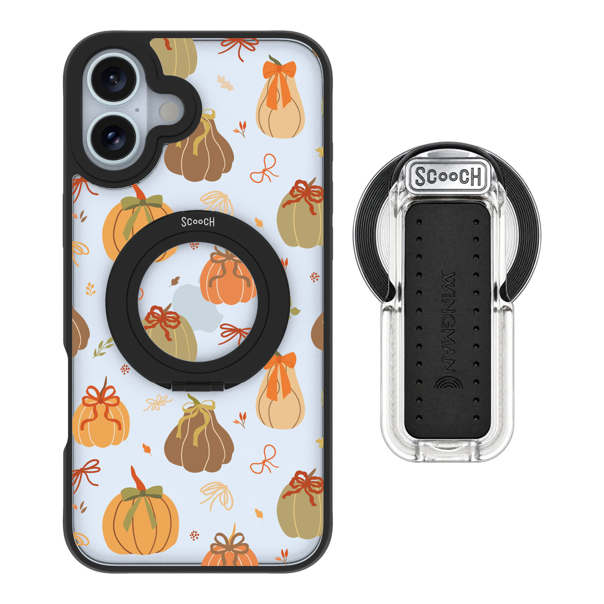 Scooch MagCase Pretty Pumpkins for iPhone 16 Plus — MagSafe Wingback Bundle - Clear
