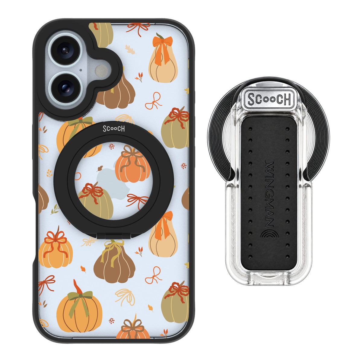 Scooch MagCase Pretty Pumpkins for iPhone 16 — MagSafe Wingback Bundle - Clear