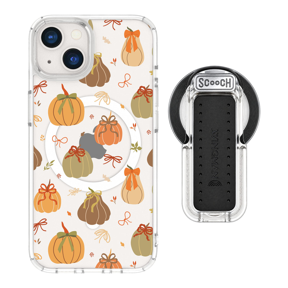 Scooch MagCase Pretty Pumpkins for iPhone 13 — MagSafe Wingback Bundle - Clear