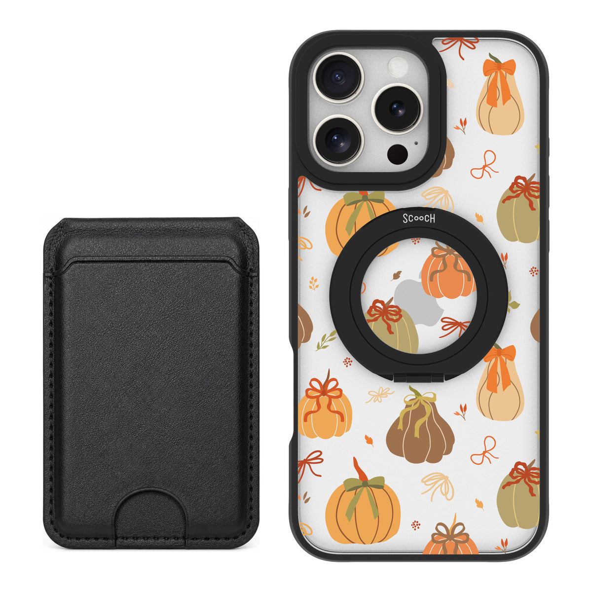 Scooch MagCase Pretty Pumpkins for iPhone 16 Pro Max — Black MagWallet Bundle