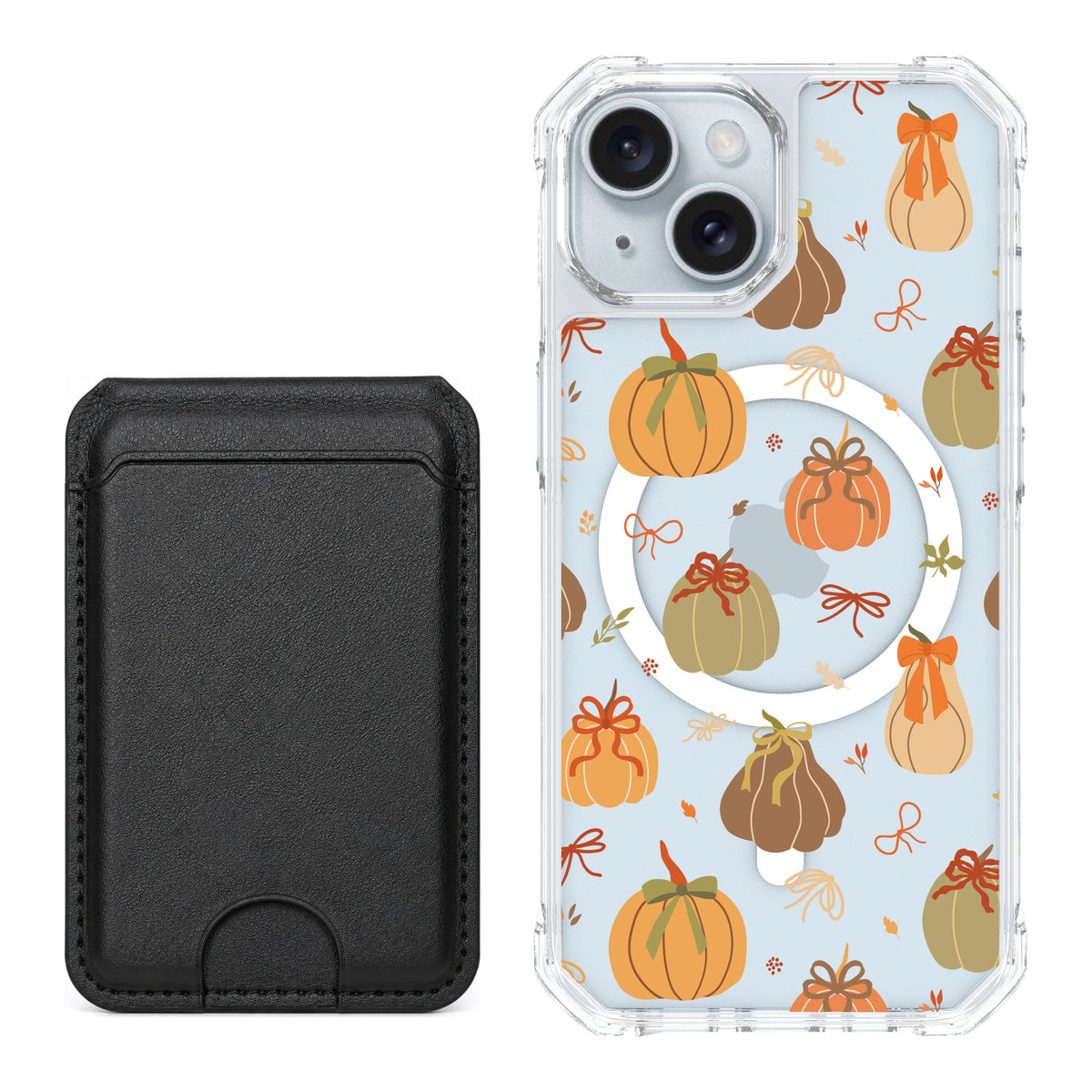 Scooch MagCase Pretty Pumpkins for iPhone 15 — Black MagWallet Bundle