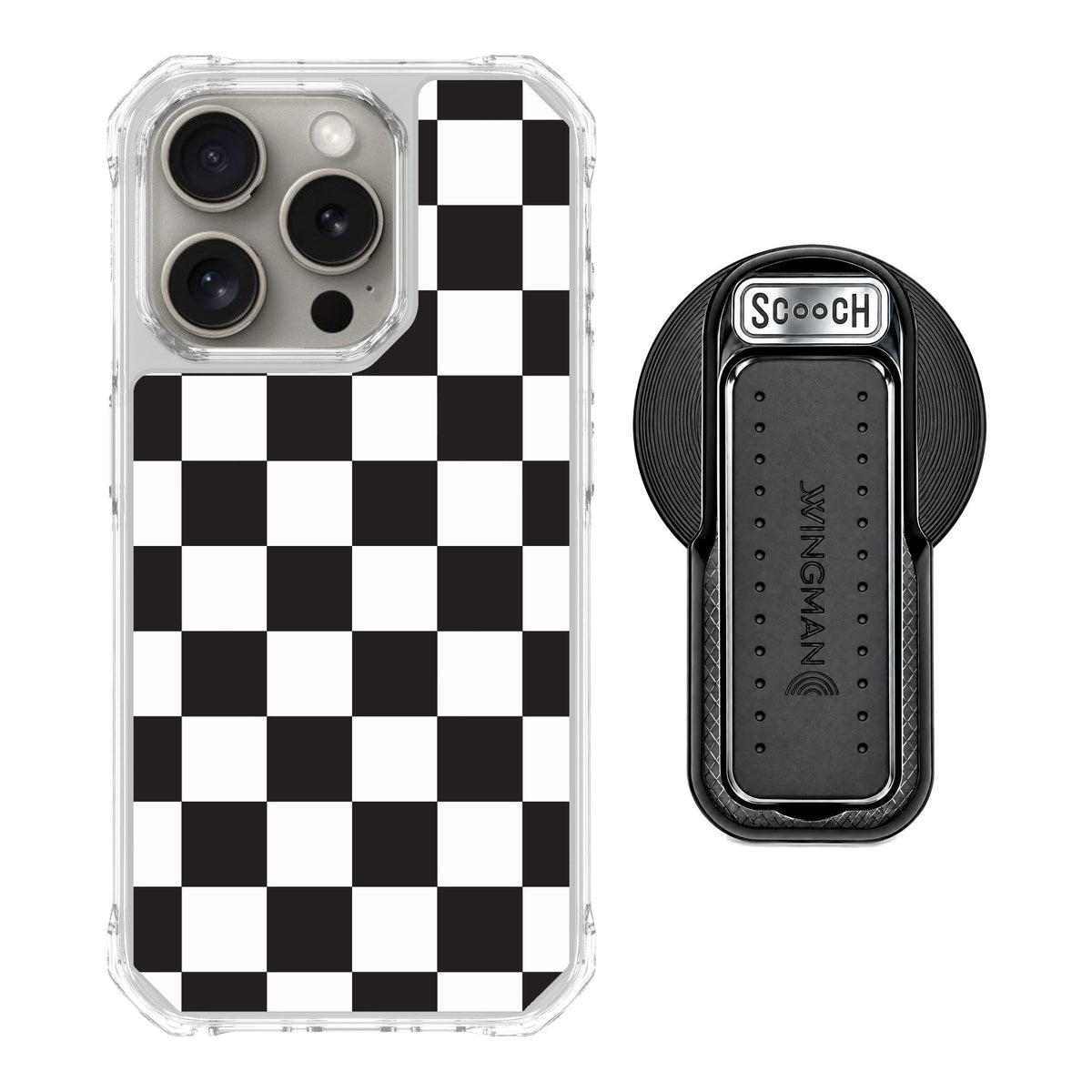 Scooch MagCase Checkered for iPhone 15 Pro — MagSafe Wingback Bundle - Black