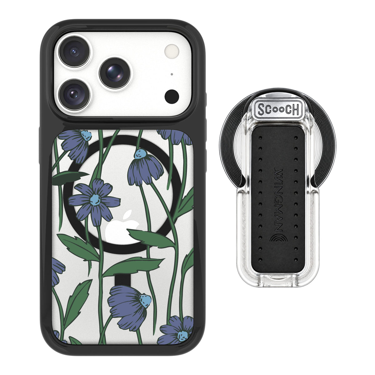 Scooch MagCase Violet Daisy for iPhone 18 Pro — MagSafe Wingback Bundle - Clear
