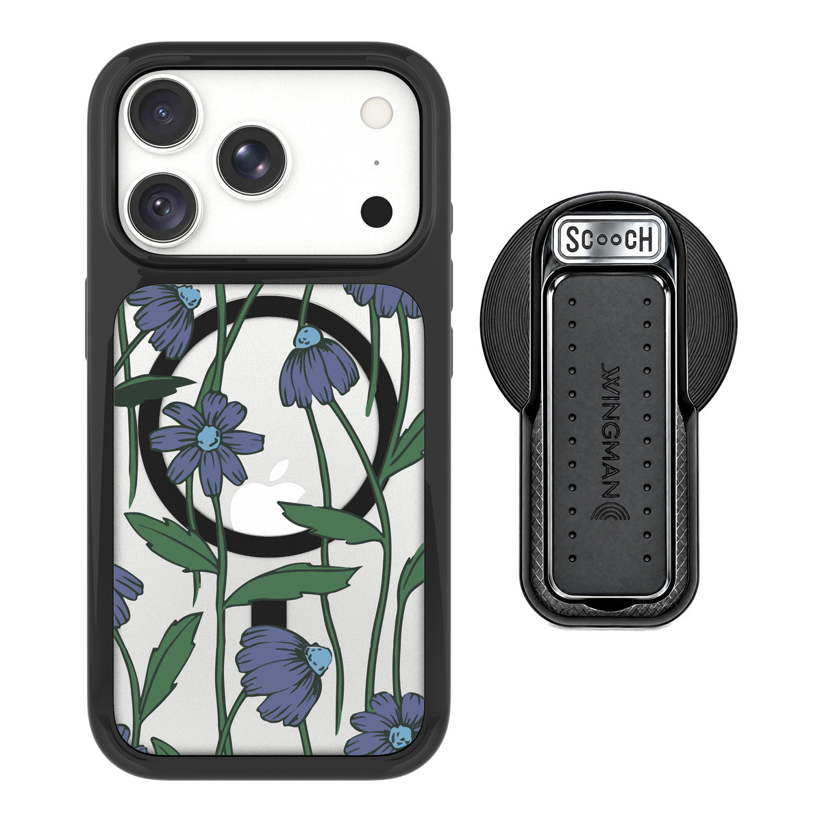 Scooch MagCase Violet Daisy for iPhone 18 Pro — MagSafe Wingback Bundle - Black
