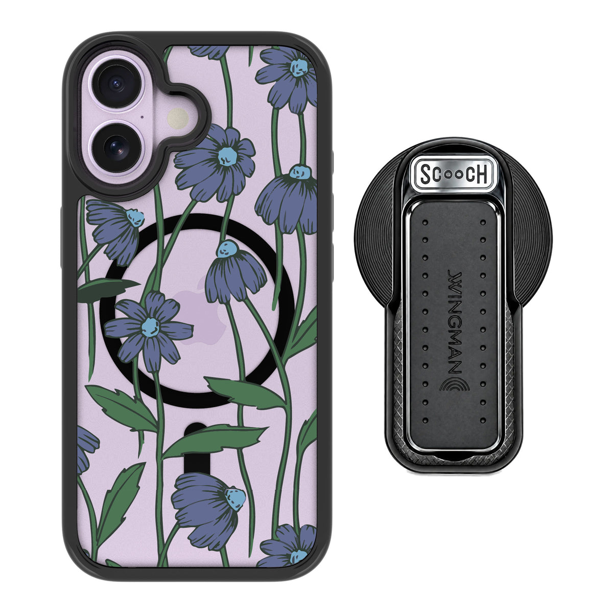 Scooch MagCase Violet Daisy for iPhone 17 — MagSafe Wingback Bundle - Black