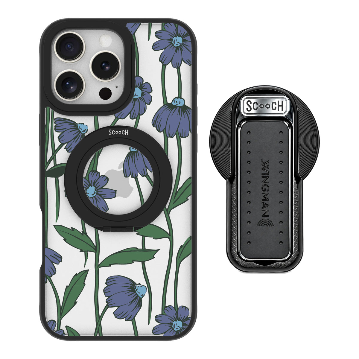 Scooch MagCase Violet Daisy for iPhone 16 Pro Max — MagSafe Wingback Bundle - Black
