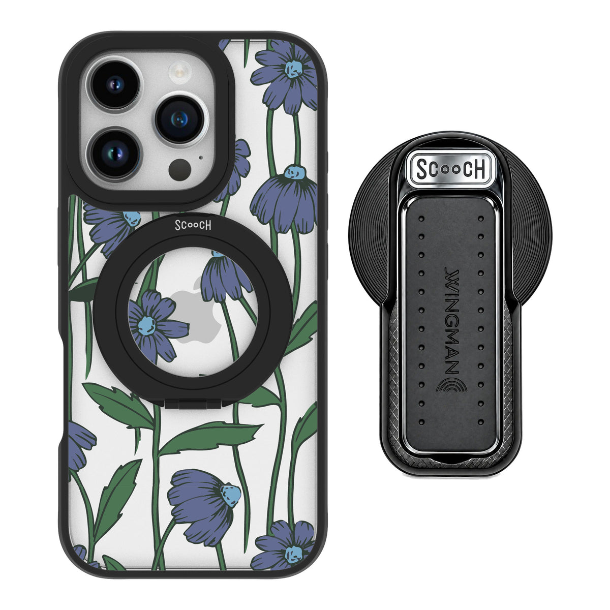 Scooch MagCase Violet Daisy for iPhone 16 Pro — MagSafe Wingback Bundle - Black