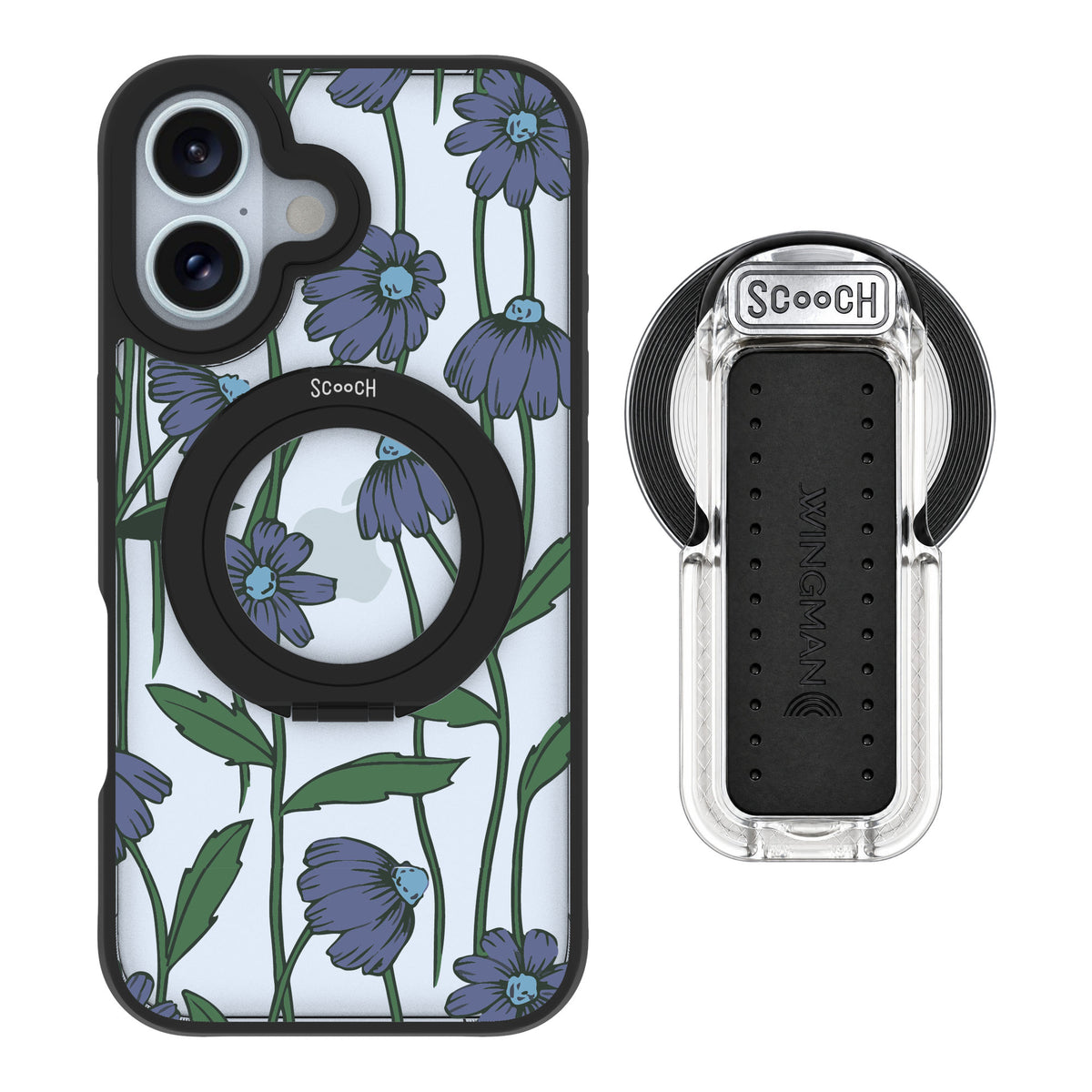 Scooch MagCase Violet Daisy for iPhone 16 — MagSafe Wingback Bundle - Clear