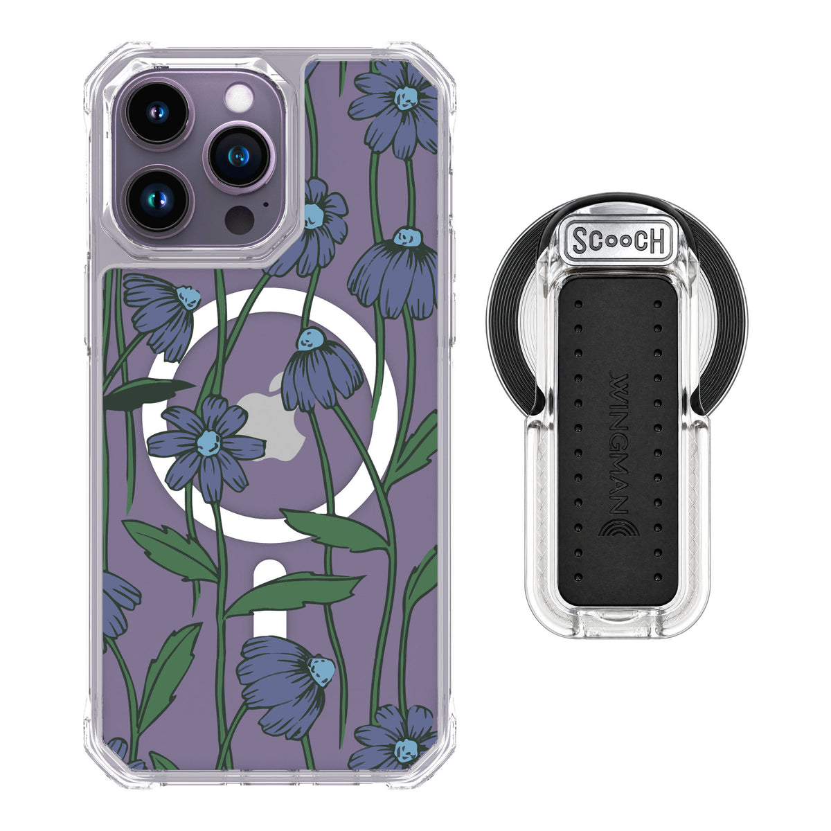Scooch MagCase Violet Daisy for iPhone 14 Pro Max — MagSafe Wingback Bundle - Clear