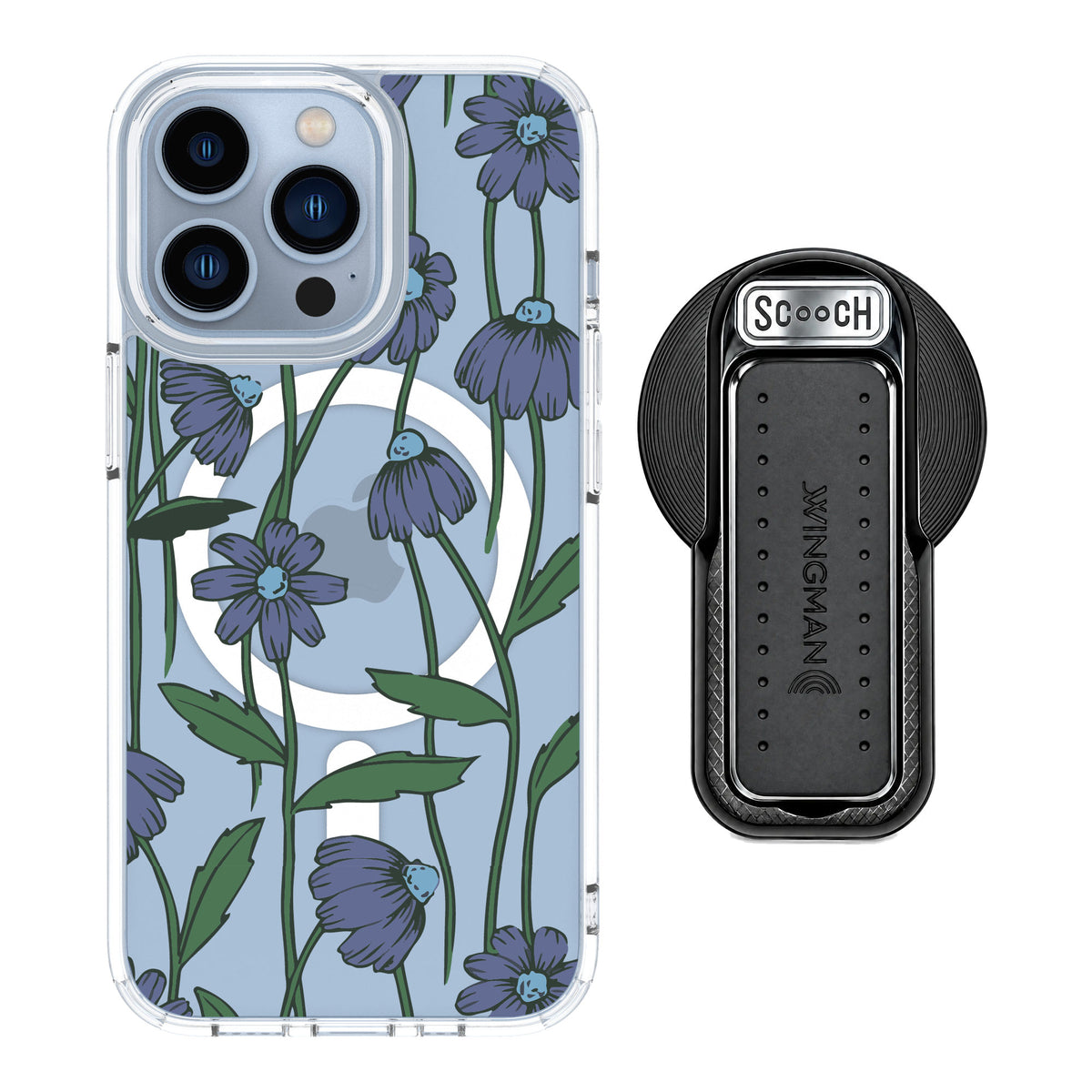Scooch MagCase Violet Daisy for iPhone 13 Pro — MagSafe Wingback Bundle - Black