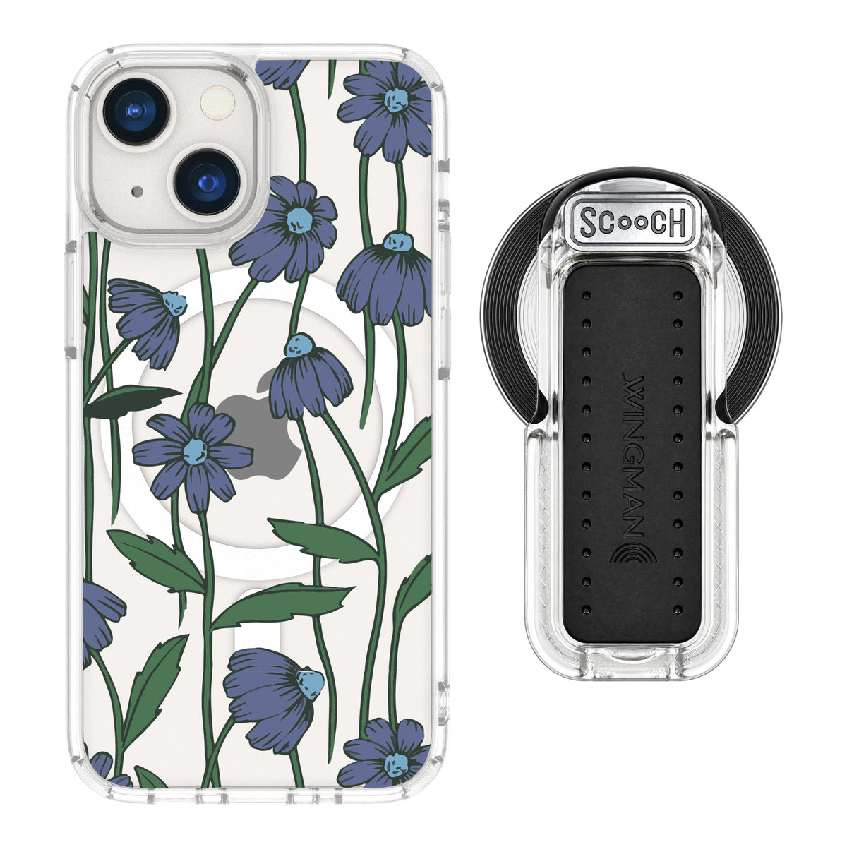 Scooch MagCase Violet Daisy for iPhone 13 mini — MagSafe Wingback Bundle - Clear