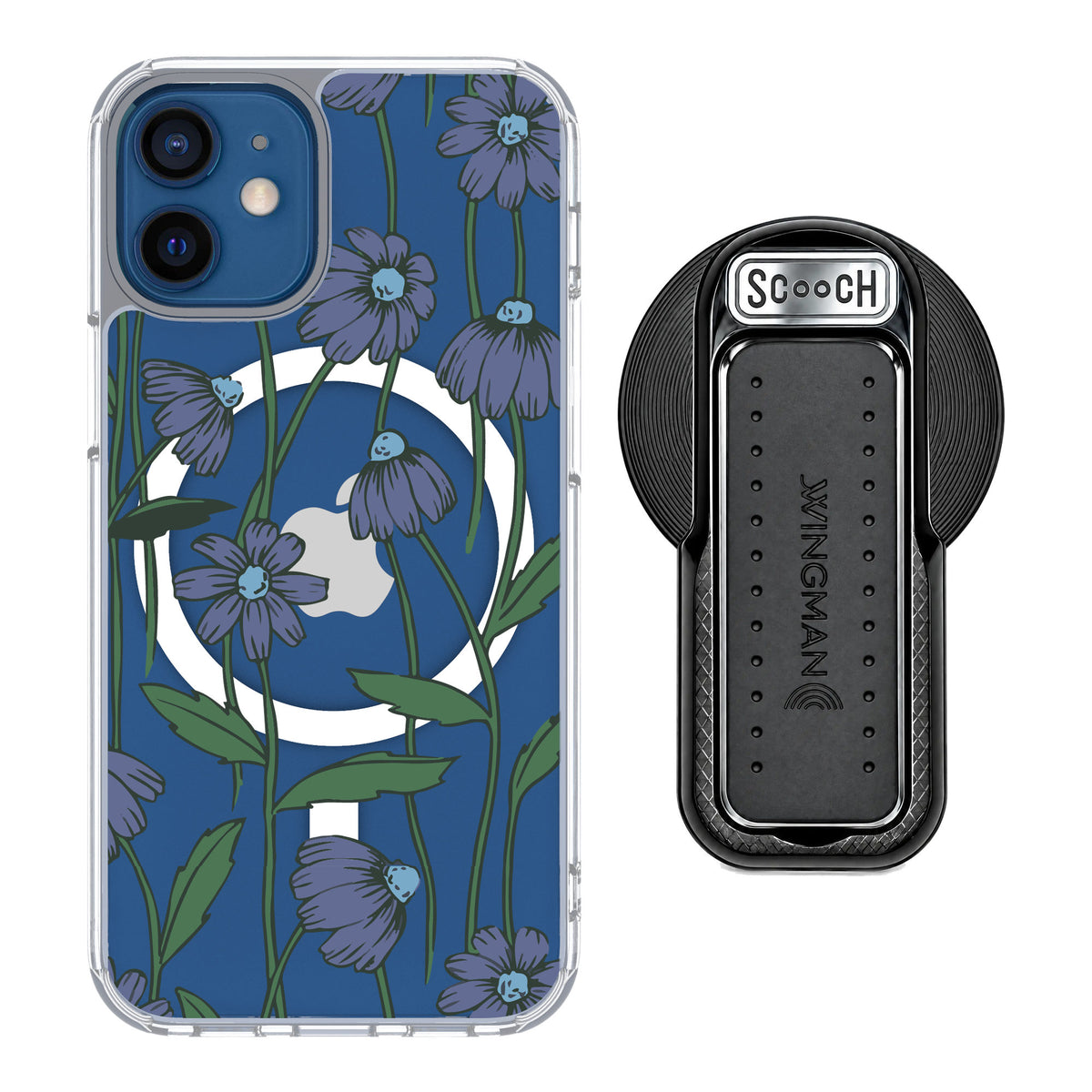 Scooch MagCase Violet Daisy for iPhone 12 mini — MagSafe Wingback Bundle - Black