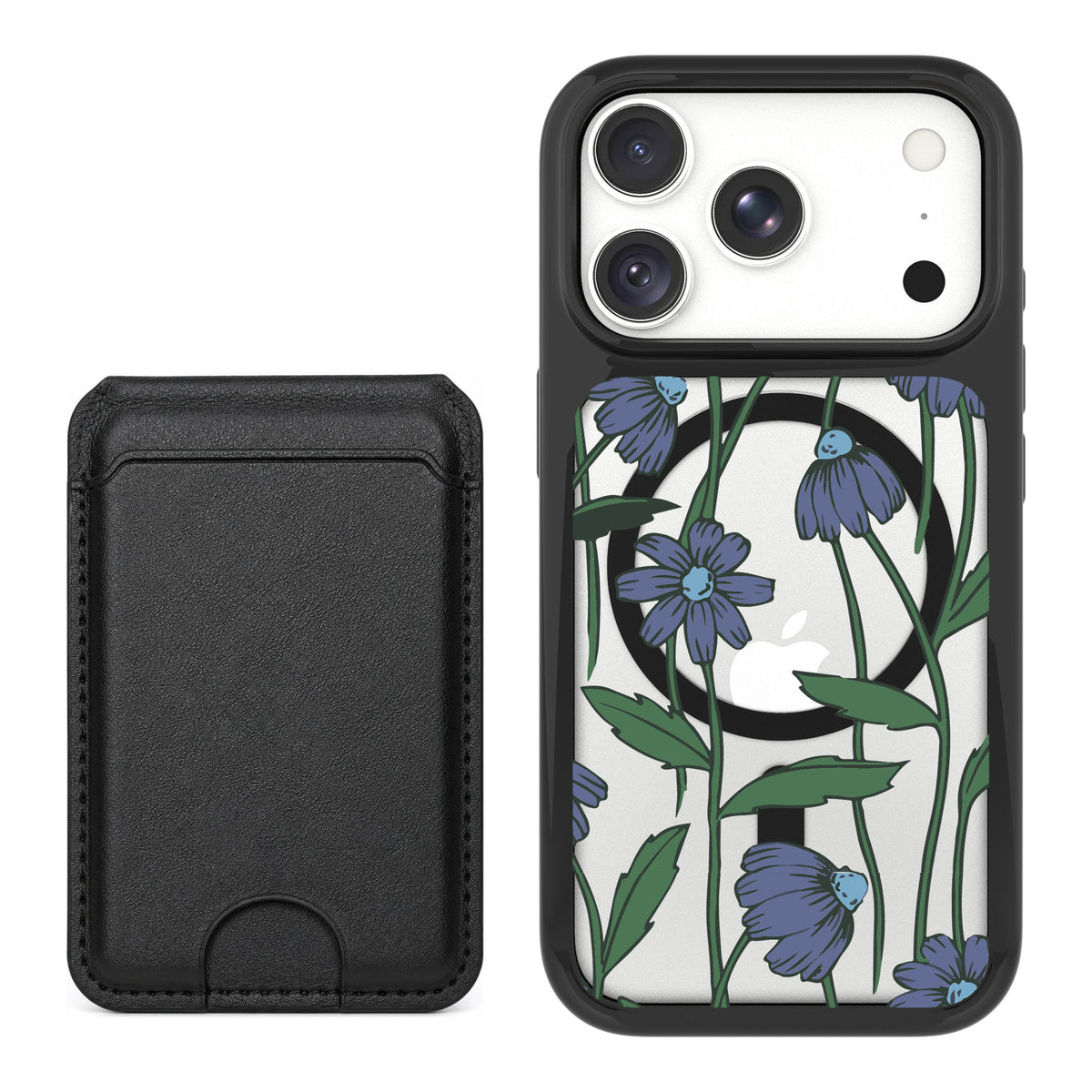 Scooch MagCase Violet Daisy for iPhone 18 Pro Max — Black MagWallet Bundle