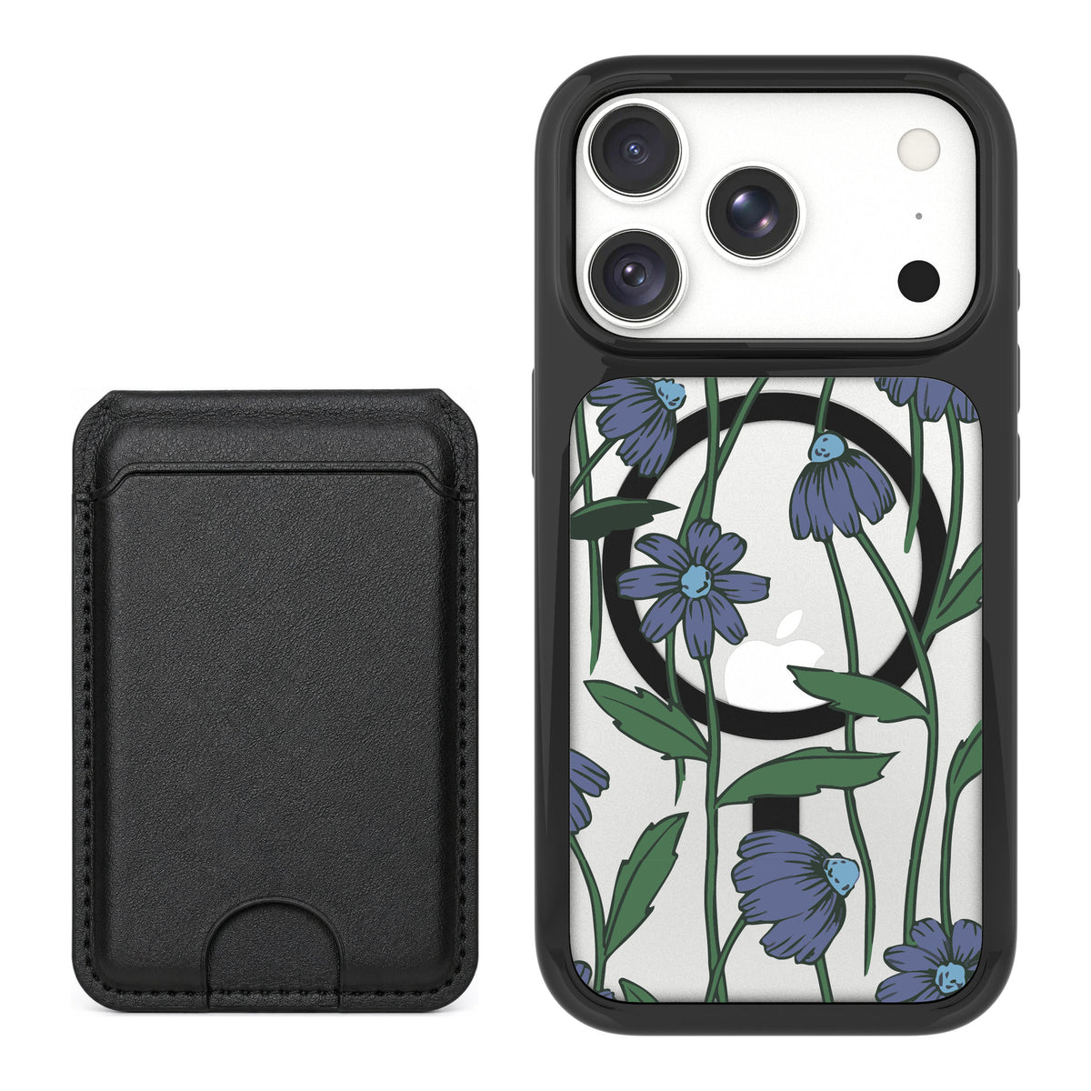 Scooch MagCase Violet Daisy for iPhone 18 Pro — Black MagWallet Bundle