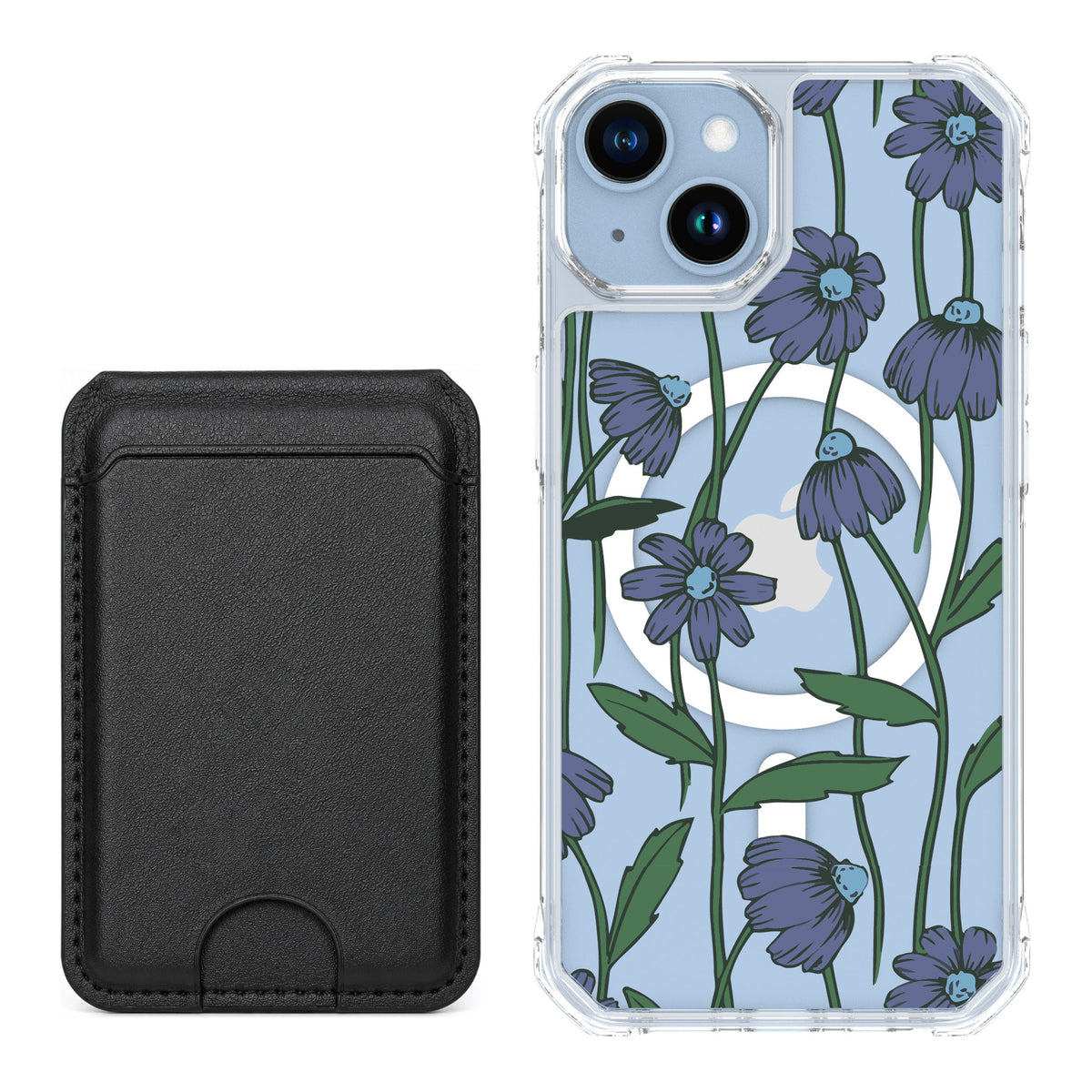 Scooch MagCase Violet Daisy for iPhone 14 — Black MagWallet Bundle