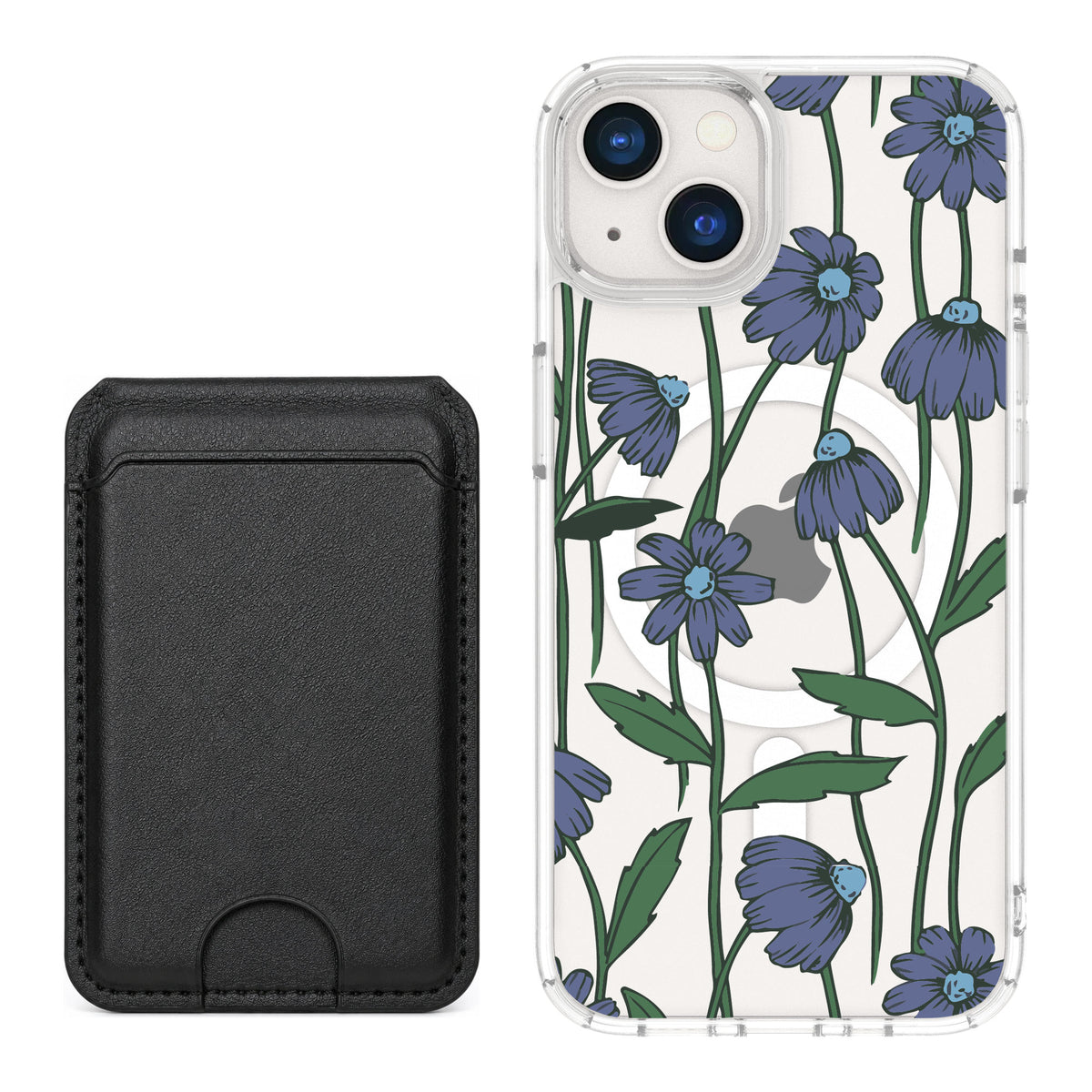 Scooch MagCase Violet Daisy for iPhone 13 — Black MagWallet Bundle