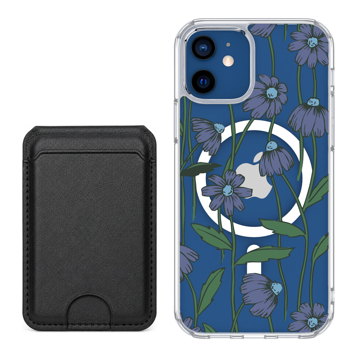 Scooch MagCase Violet Daisy for iPhone 12 — Black MagWallet Bundle