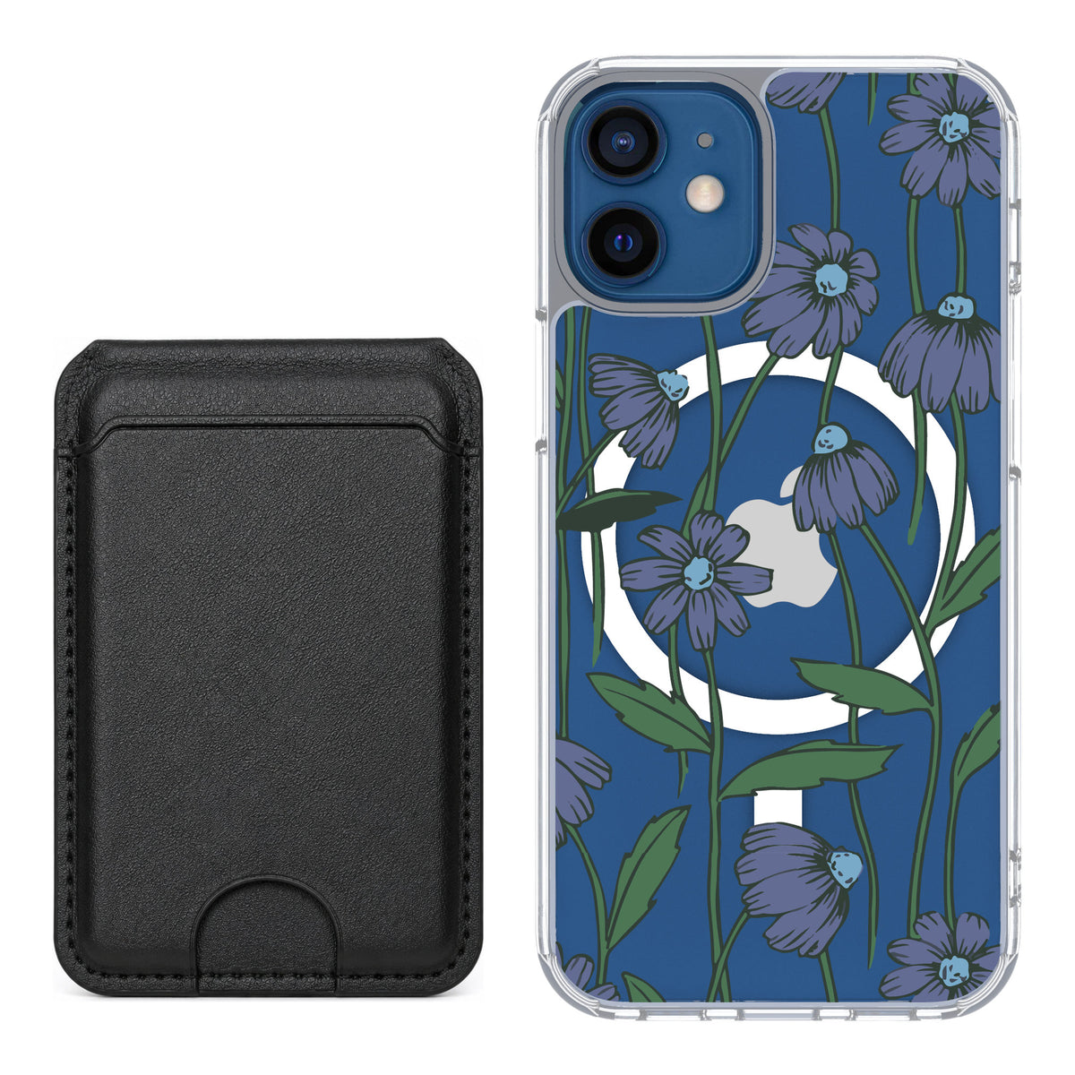 Scooch MagCase Violet Daisy for iPhone 12 mini — Black MagWallet Bundle