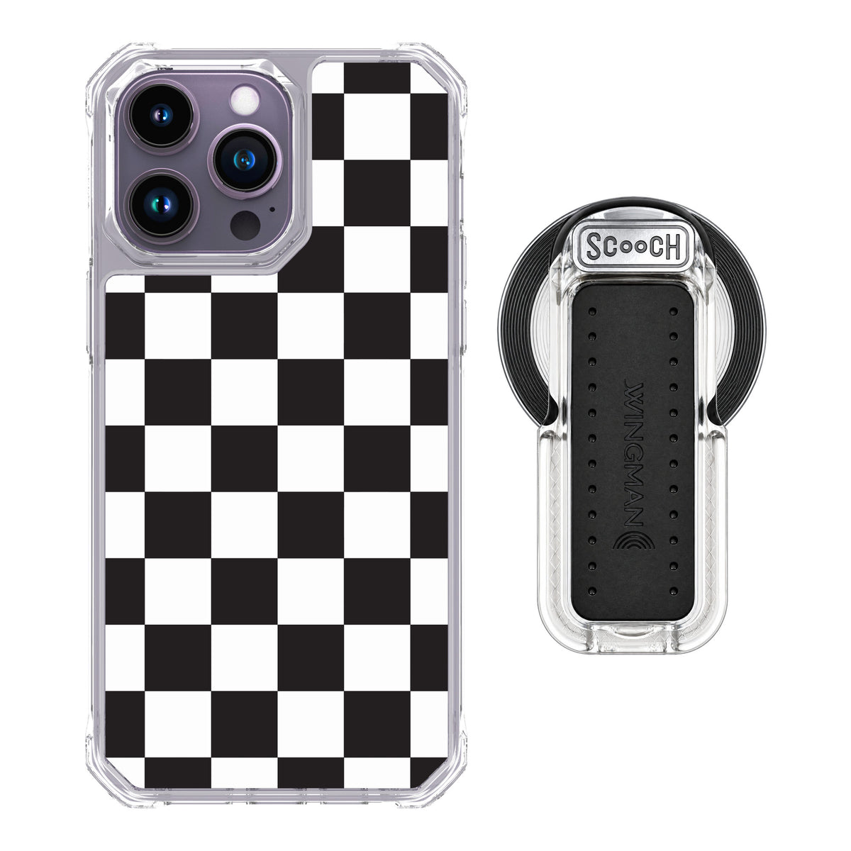 Scooch MagCase Checkered for iPhone 14 Pro Max — MagSafe Wingback Bundle - Clear