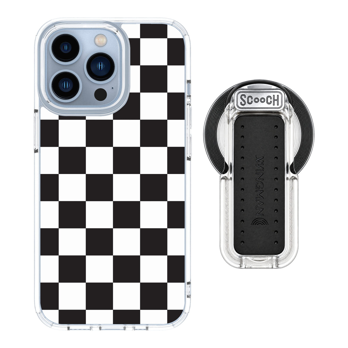Scooch MagCase Checkered for iPhone 13 Pro — MagSafe Wingback Bundle - Clear