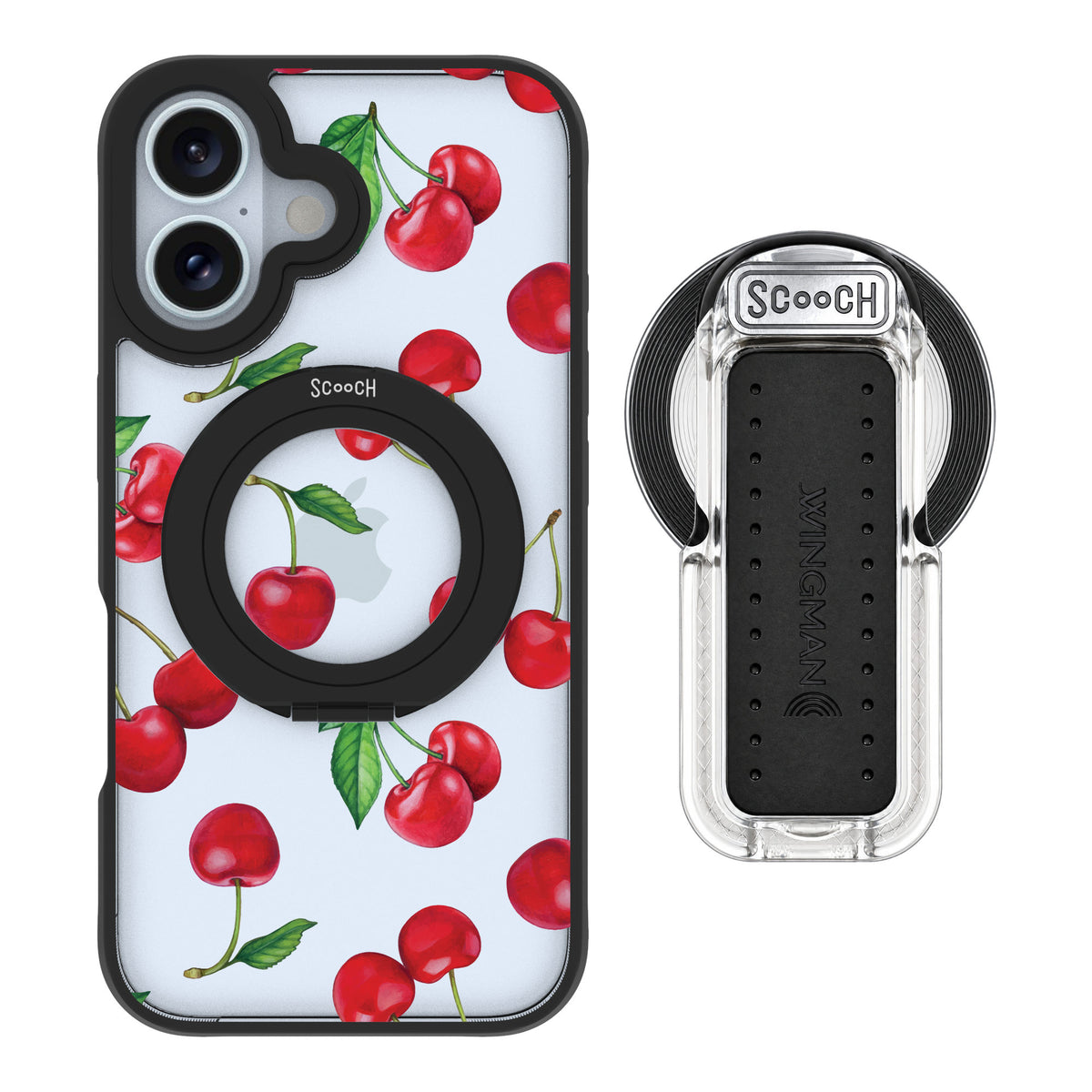 Scooch MagCase Very Cherry for iPhone 16 — MagSafe Wingback Bundle - Clear