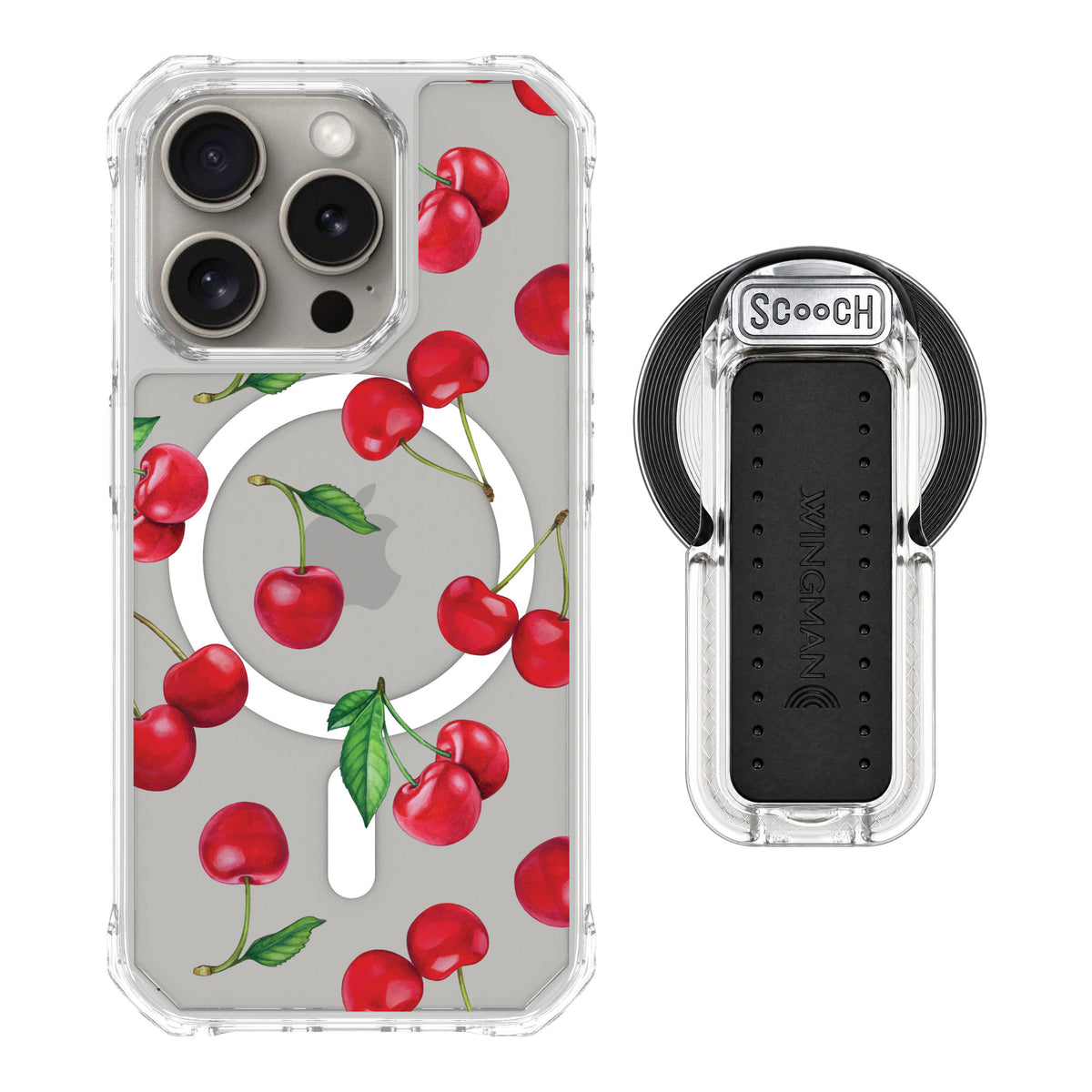 Scooch MagCase Very Cherry for iPhone 15 Pro — MagSafe Wingback Bundle - Clear